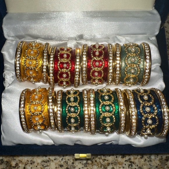 Beautiful Vintage Faberge Crystal & Enamel Napkin Ring Holders Set Of 8 m60 - Picture 3 of 11